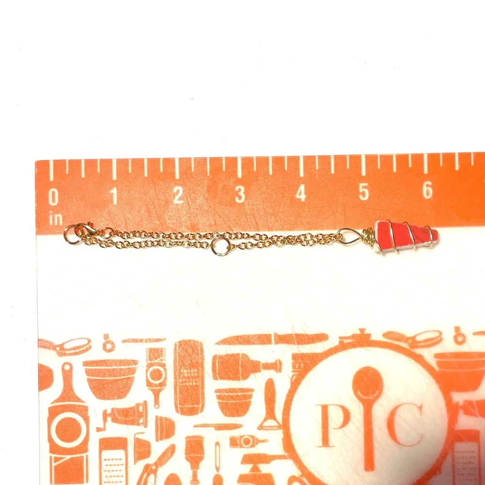 Hand Crafted 18k Gold Plated and Orange Glass Pendant Bracelet